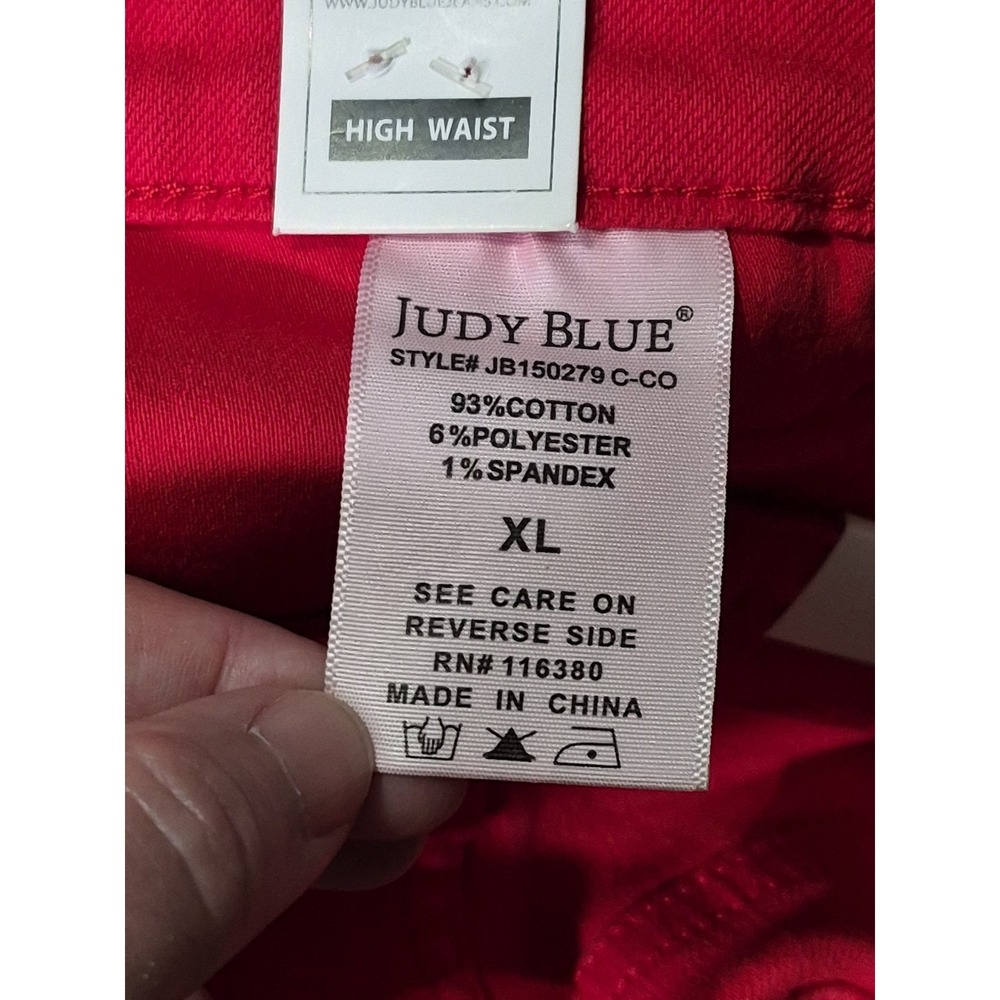 JUDY BLUE Bermuda Jean Shorts Red Women's XL High Rise Tummy Control Denim - Picture 7 of 10